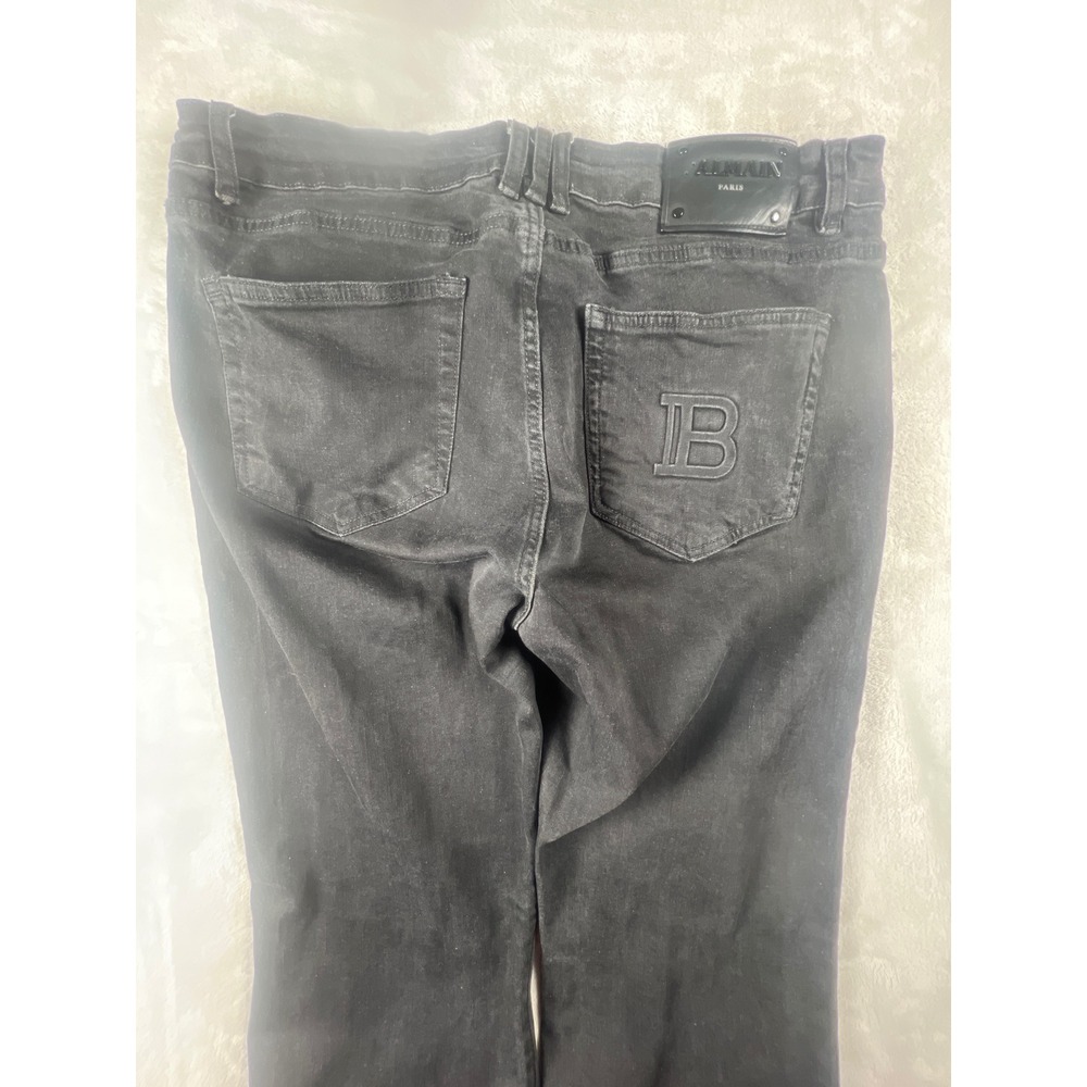 Balmain Paris Mens Regular Fit Jeans Faded Black Embroidered Logo Size 38x32